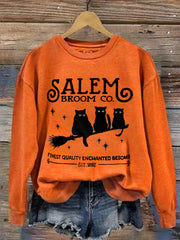 Best Quality Magic Broom Est.1692 Halloween Black Cat Print Sweatshirt