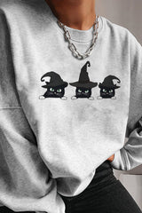 Halloween Wizard Cat Print Sweatshirt