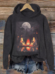 Vintage Ghost Book Reading Camping Hoodie