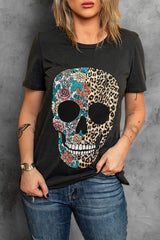 Women's Leopard & Floral Skull Tee
