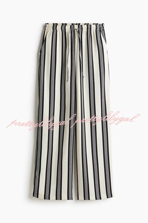 Lifetime of Happiness Striped Long Sleeve Loose Shirt and Elastic Waist Pocket Pants Set