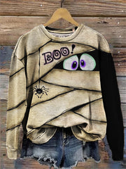 Halloween Boo Mummy Inspired Contrast Washed Sweatshirt