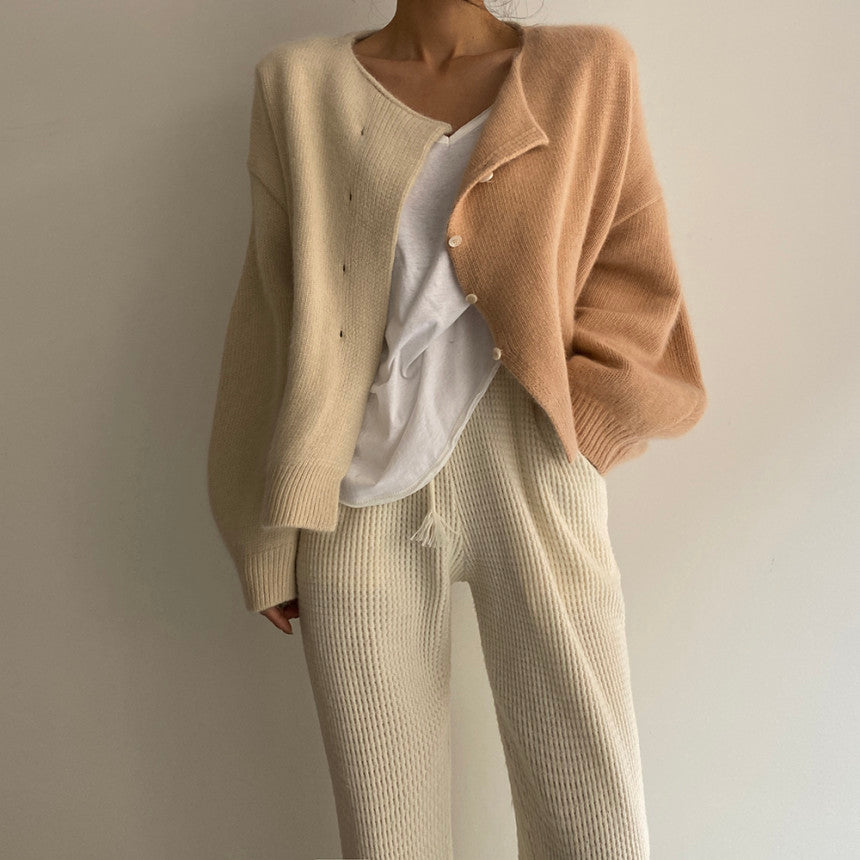 Contrast Stitching Single-Breasted Cardigan Jacket