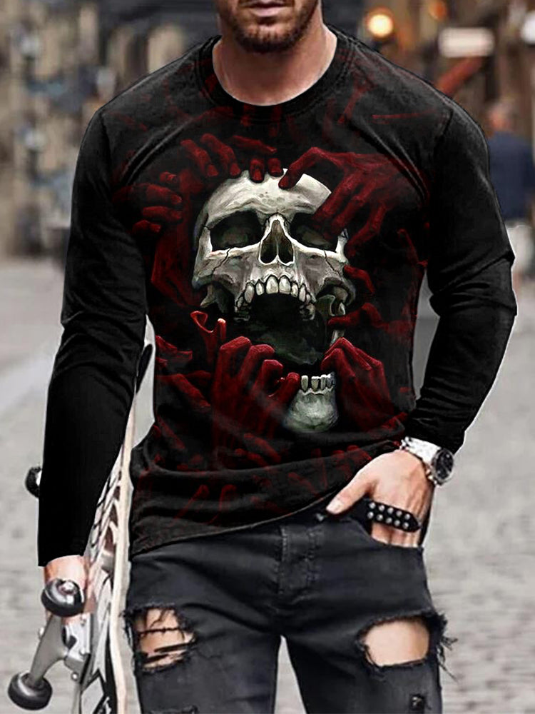 Horror Halloween Skull Print Long Sleeve T-Shirt
