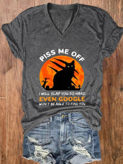Halloween Piss Me Off Black Cat Print T Shirt