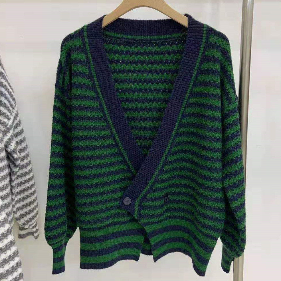 Retro Irregular Loose Striped Cardigan Sweater