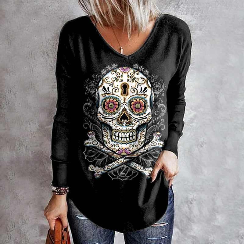 Marigold Skull Print Long Sleeve T-Shirt