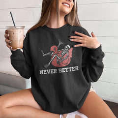 Skull Print Crew Neck Casual Halloween Sweatshirt
