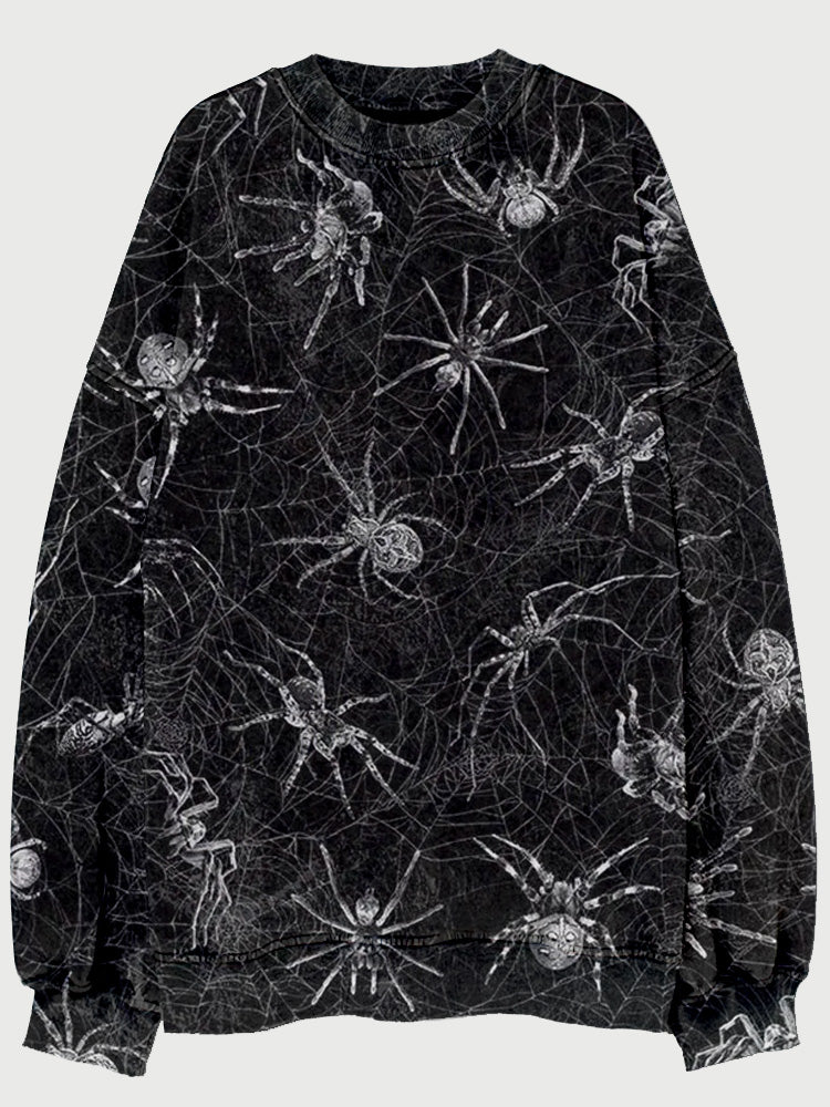 Spider with Web Art Vintage Washed Sweatshirt