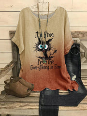 Women's Halloween Cat Art Print Casual Top