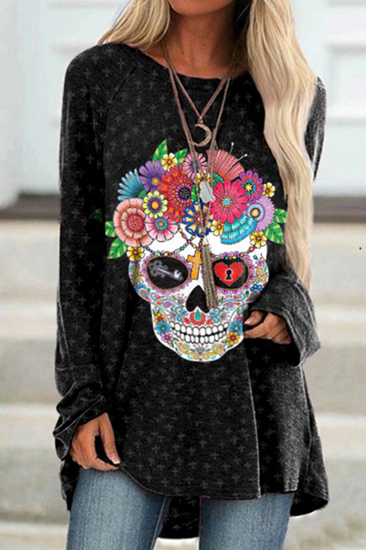 Marigold Skull Print Long Sleeve Tunic