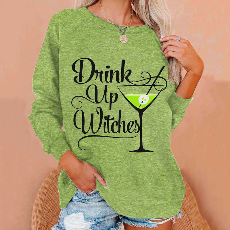 Women's Drink Up Witches Funny Halloween Casual Sweatshirt