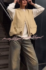Fashionable Loose Sleeveless Pocket Casual Vest