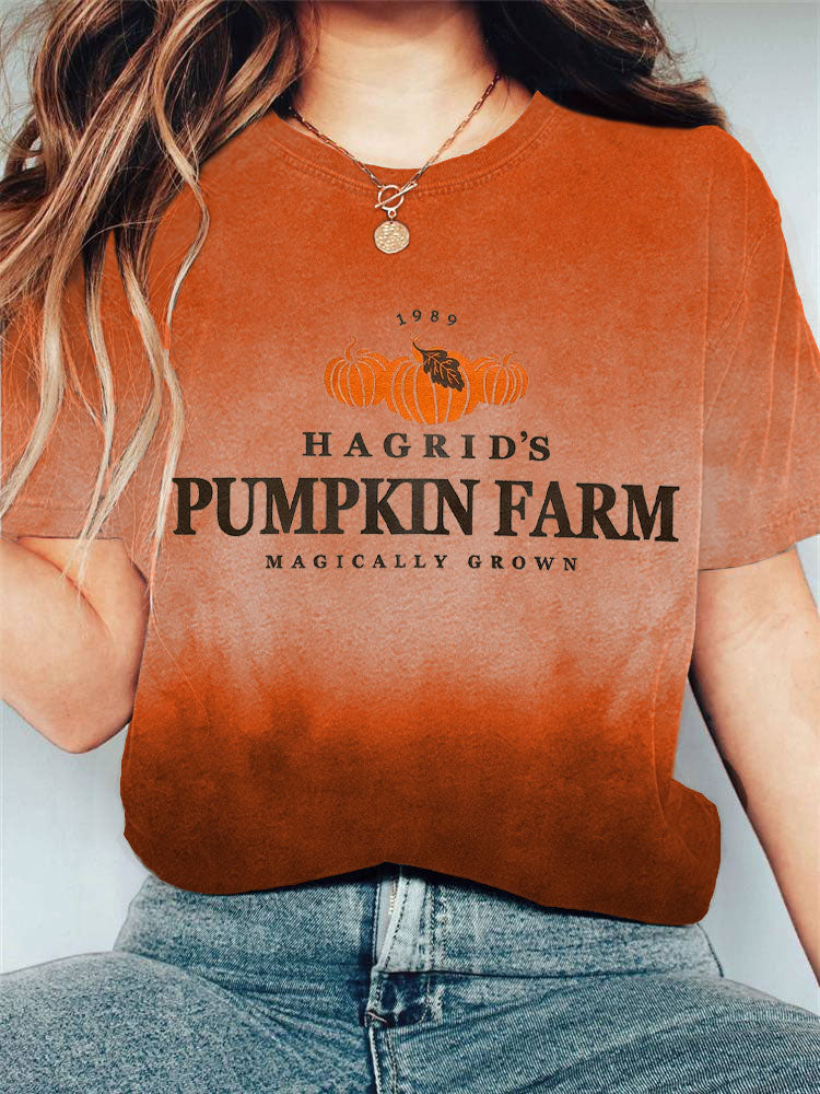 Women's Halloween Hagrid's Pumpkin Farm Print T-shirt