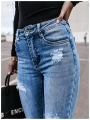 Women's Washed stretch ripped slim fit denim trousers