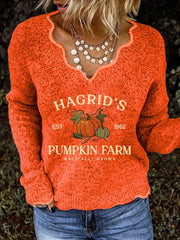 Women's Pumpkin Print Casual Sweater