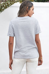 Women's Cute Women Crew Neck Rolled Sleeve Letter Print Tee
