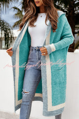 Catch Your Gaze Colorblock Pocket Hooded Long Cardigan