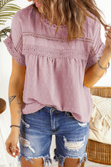 Women's Swiss Dot Lace Splicing Short Sleeve Top