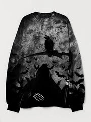 Grim Reaper & Raven Art Vintage Halloween Washed Sweatshirt