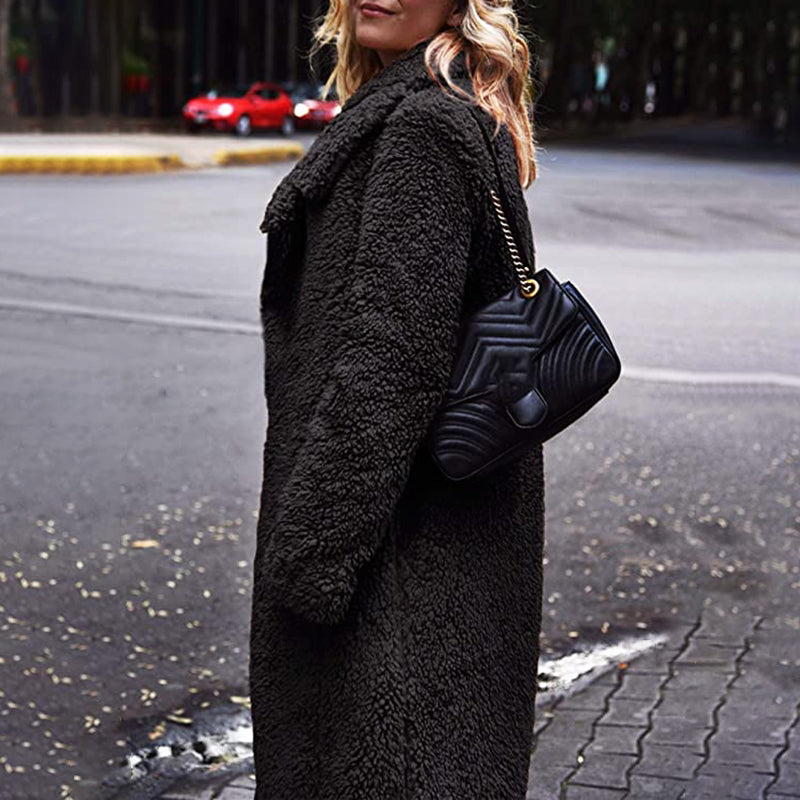 Fashion Solid Color Casual Plush Mid-Length Coat