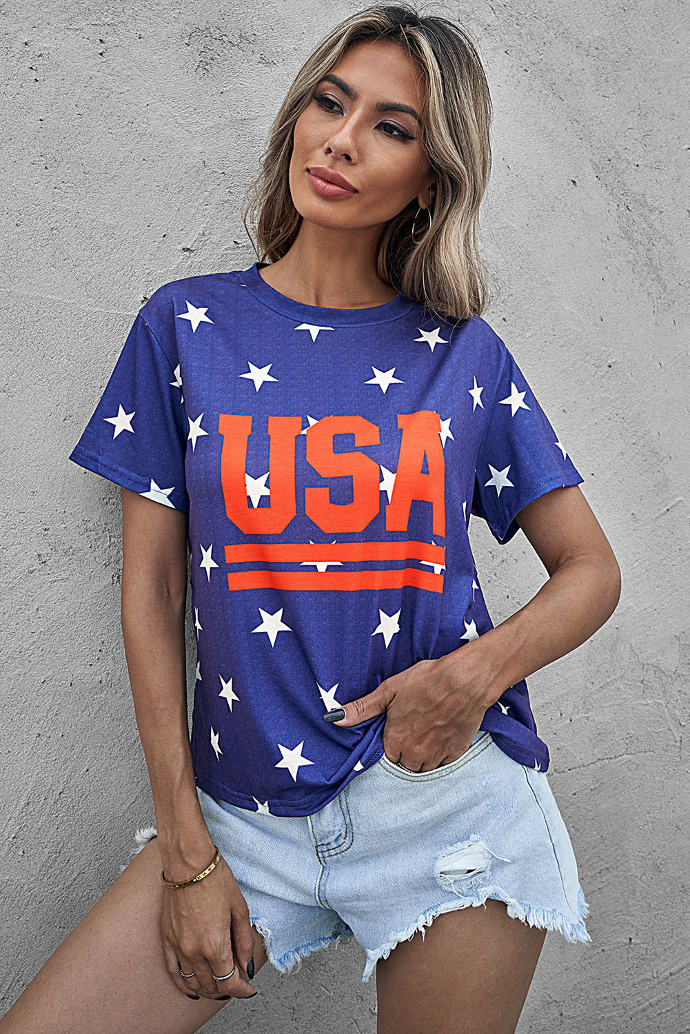 Women's Short Sleeve Vintage USA Stripes Cropped Graphic Tee