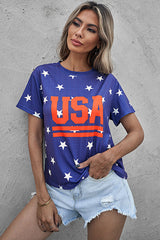 Women's Short Sleeve Vintage USA Stripes Cropped Graphic Tee