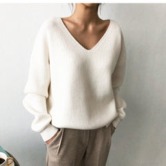 V-Neck Simple Irregular Pullover Sweater