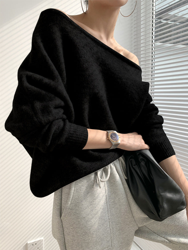 Mohair Off-shoulder Irregular Sweater