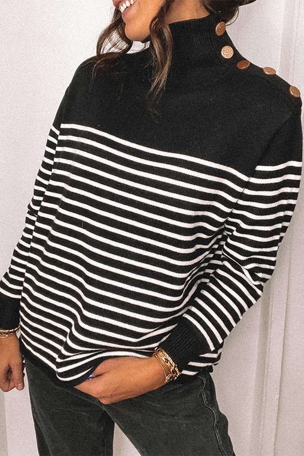 Long Sleeve Striped Patchwork High Neck Sweater