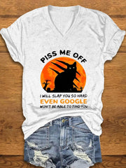 Halloween Piss Me Off Black Cat Print T Shirt