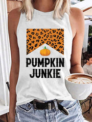 Halloween Pumpkin Junkie Print Casual Tank Top
