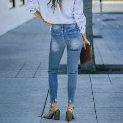 Women's Casual Washed High Stretch Denim Ladies Pennies