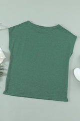 Women's Green Pocketed O Neck Short Sleeve Tee with Side Slits