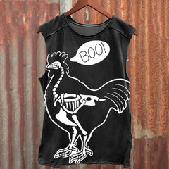 Unisex Vintage Funny Halloween BOO Chicken Skeleton Print Tank Top