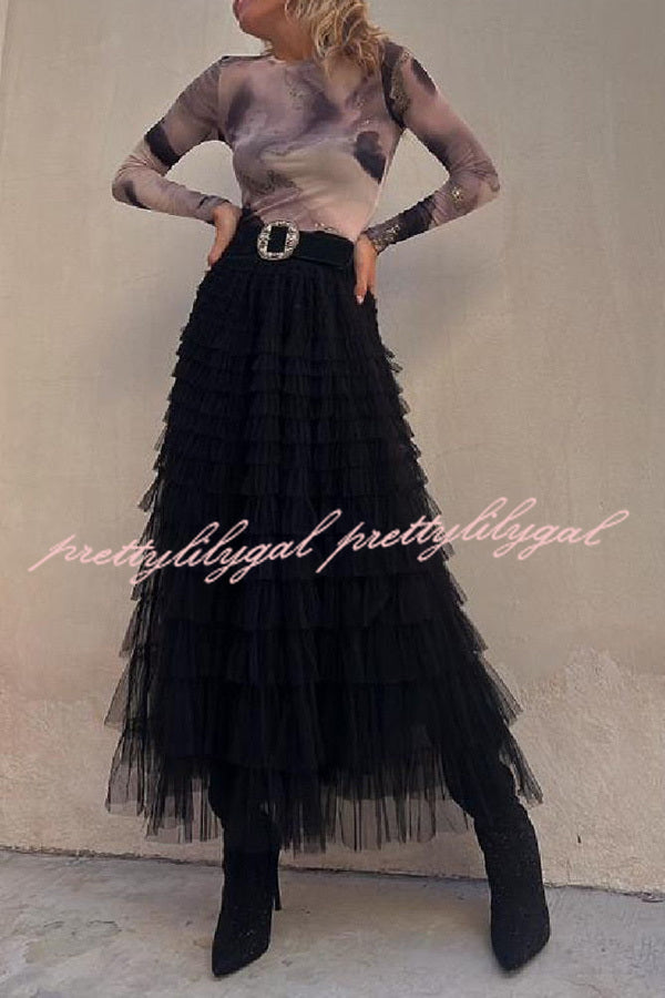 Be Your Own City Queen Tiered Elastic Waist Tulle Maxi Skirt