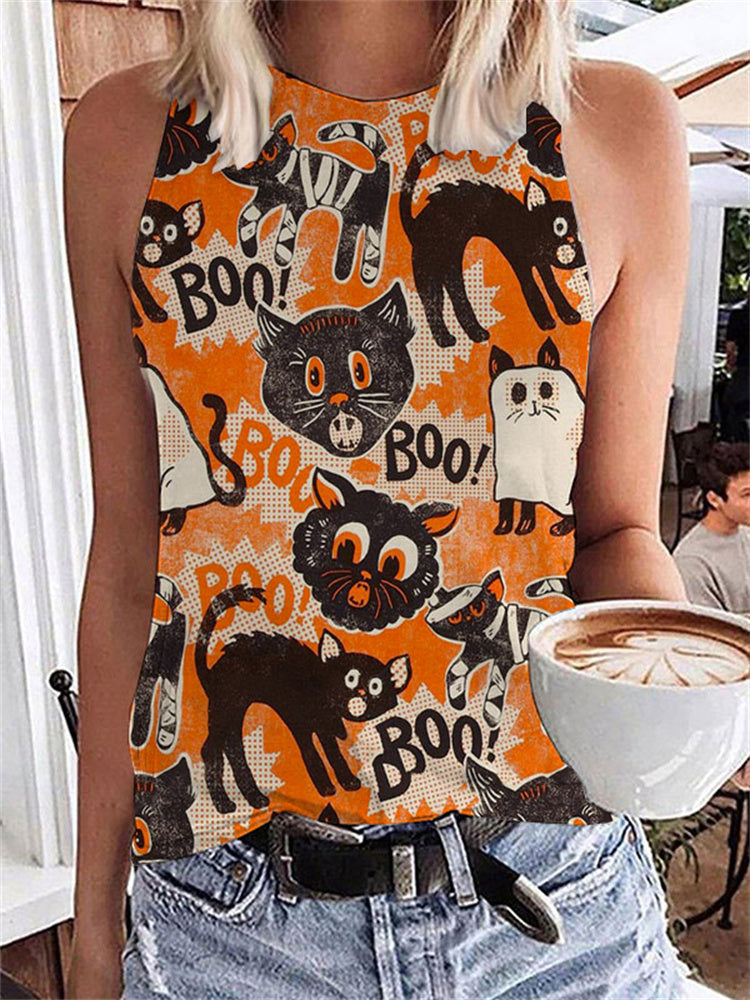 Scaredy Cat Retro Halloween Tank Top