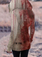 Retro Bloody I'm Fine Halloween Print Zip Hoodie
