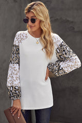 Women's Women Beige Leopard Print Bubble Sleeve Top
