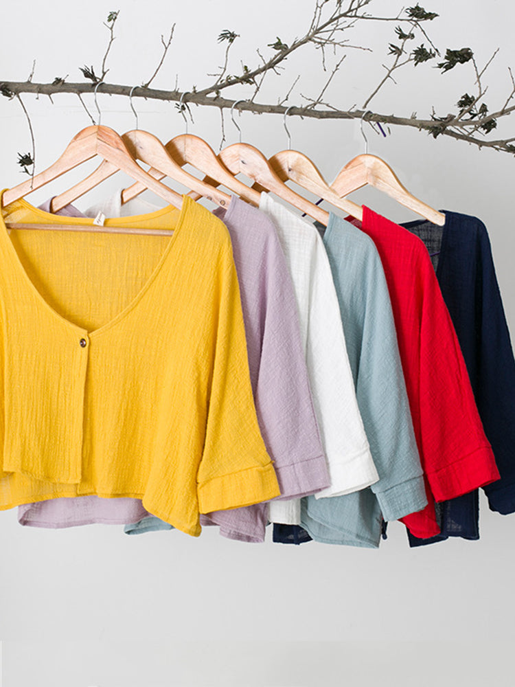 Basic Oversize Cropped Breathable Linen Jacket