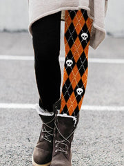 Lovely Skull Diamond Pattern Contrast Leggings