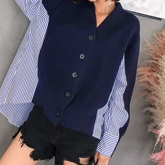 V-neck loose fake two-piece knitted cardigan