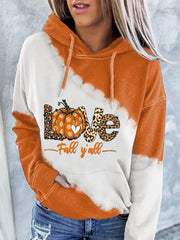 Thanksgiving Pumpkin It's Fall Y'all Tie-dye Print Casual Hoodie