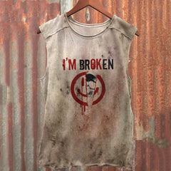 Halloween I'M Broken Skull Smiley Face Print Casual Tank Top