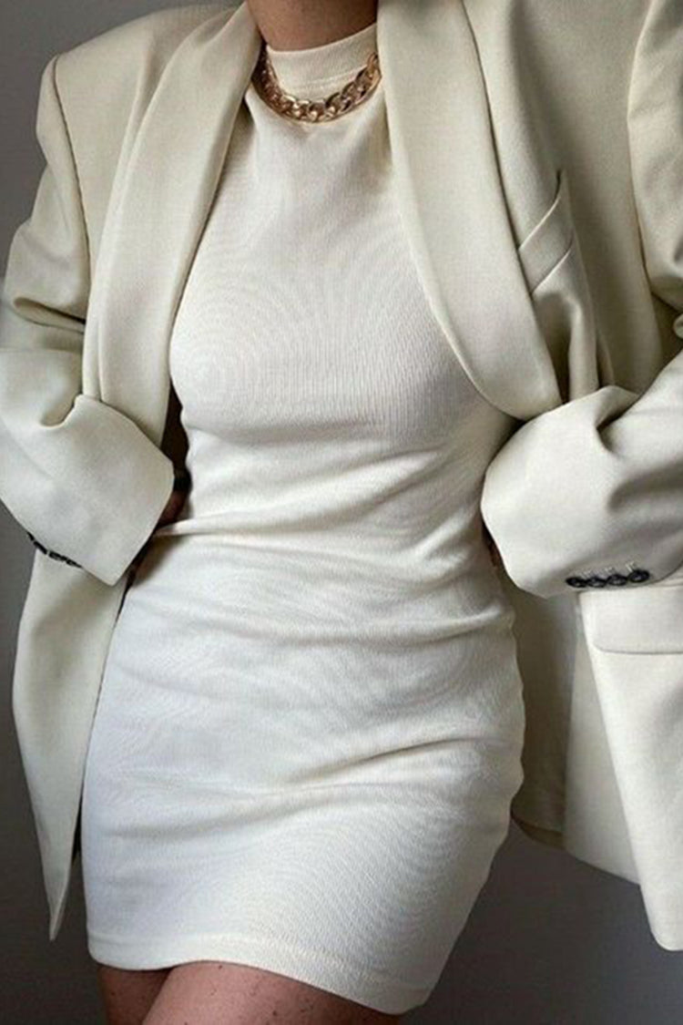 Simple Solid Color Lapel Pocket Long Sleeve Blazer