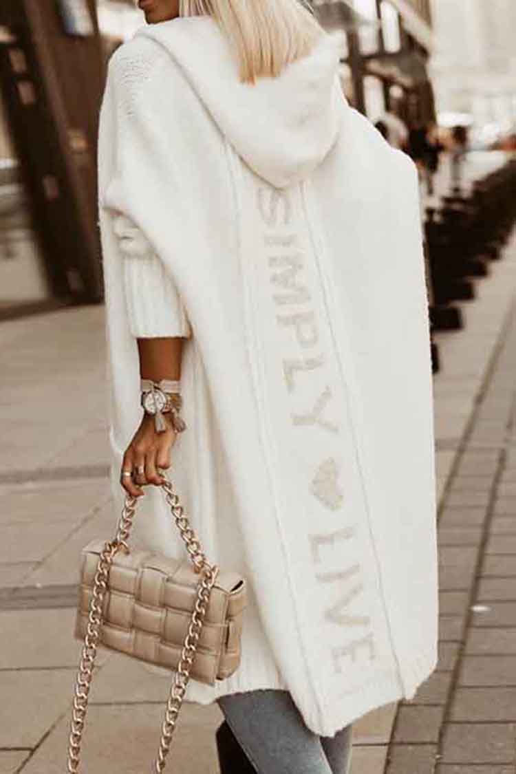 Simple Live Print Long Sleeve Knit Coat