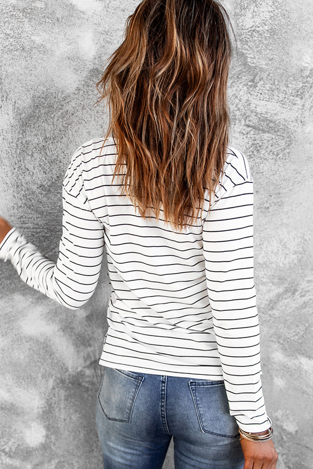 Women's Striped V Neck Long Sleeve Top