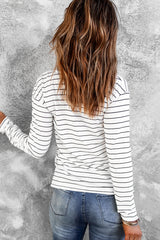 Women's Striped V Neck Long Sleeve Top