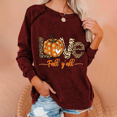 Casual Pumpkin Print Long Sleeve Sweatshirt
