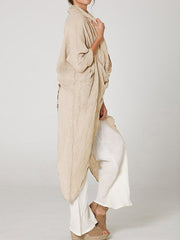Vintage Linen Blend Long Sleeve Pile Collar Asymmetrical Cardigan